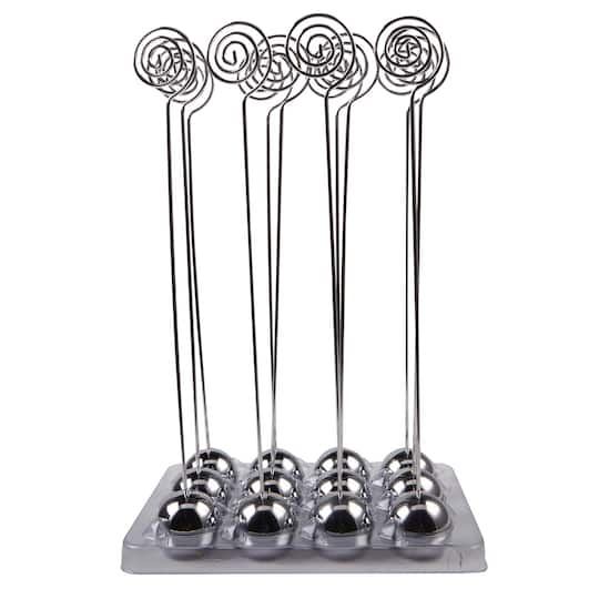 6 Packs: 12 ct. (72 total) Silver Ball Place Card Stands by Celebrate It&#x2122; Occasions&#x2122;